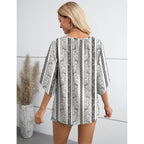 Women's Boho V-Neck Tunic Top Multicolor Black