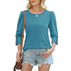 OFEEFAN Womens Tops 3/4 Sleeve with Buttons Dressy Casual Blouses Summer Outfits Beach Vacation Plus Size Spring Clothes
