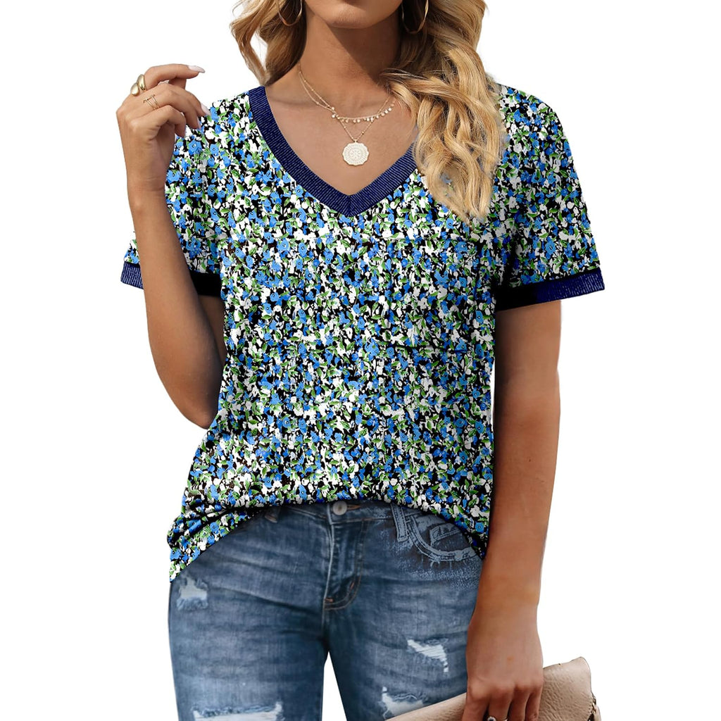 Geifa Womens T Shirts Short Sleeve V Neck Loose Casual Summer Tops 2026 with Pocket