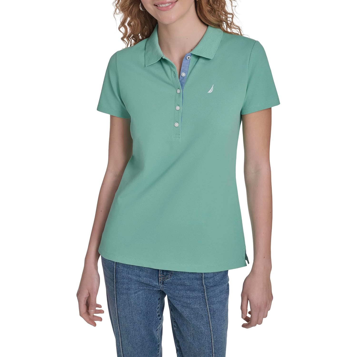 Women's 5-Button Cotton Polo Shirt Crème De Menthe