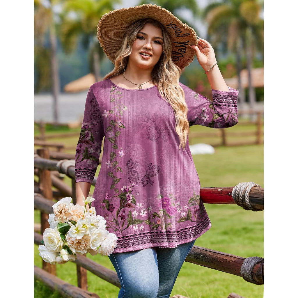 Women's Leggings Fit Tunic Top Purple Floral