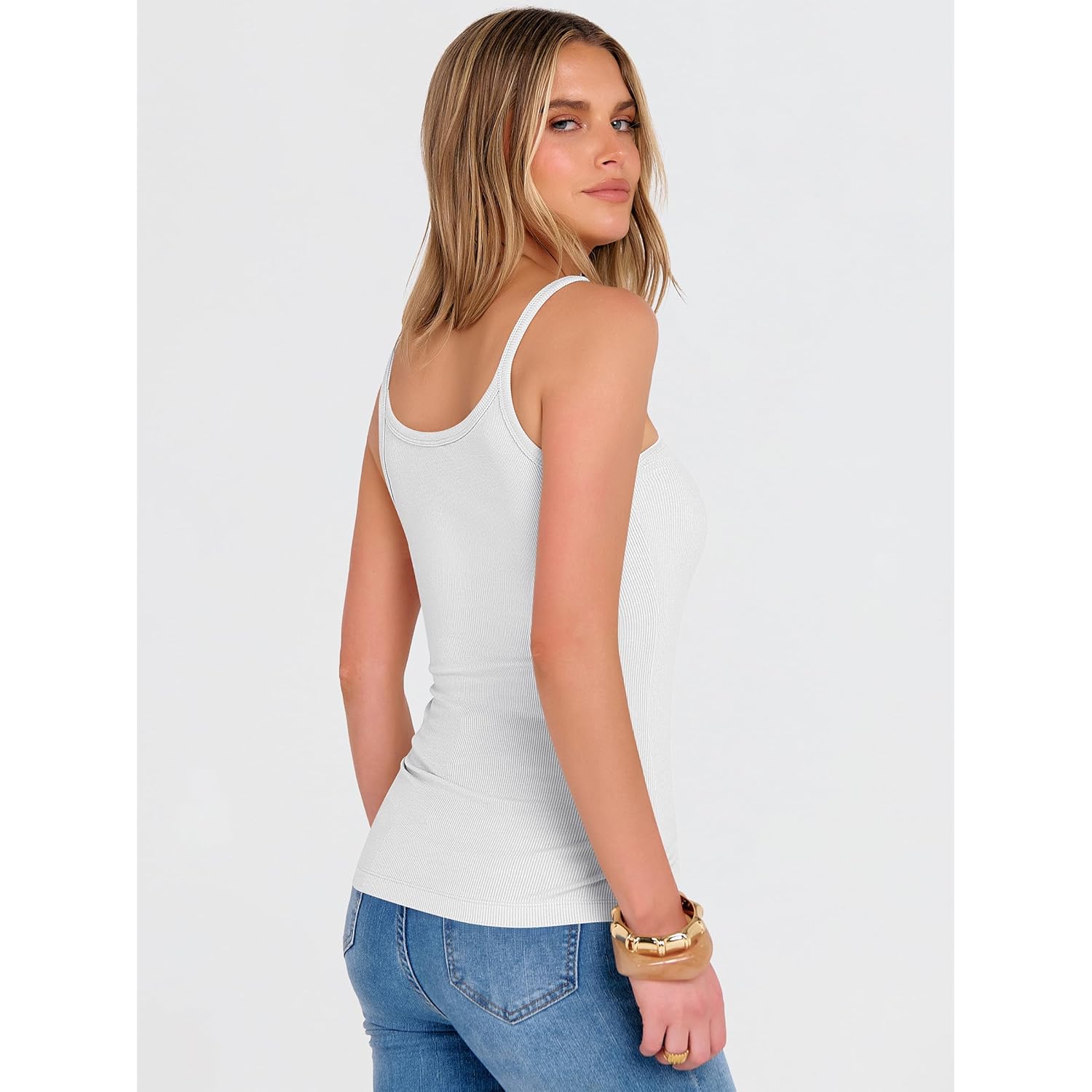 Women's Ribbed Scoop Neck Tank Top White