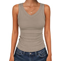 Women's Ribbed V-Neck Tank Top Light Khaki