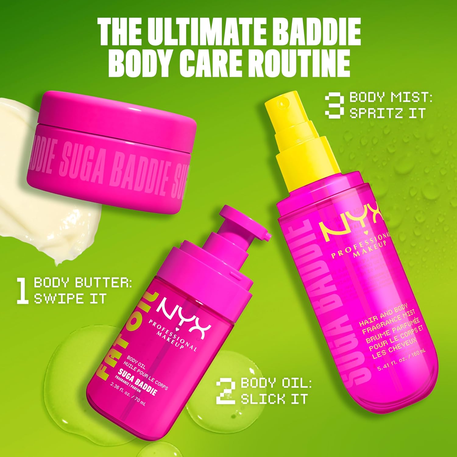 NYX PROFESSIONAL MAKEUP Fat Oil Fragrance Mist Perfume, Suga Baddie Vanilla & Whipped Cream Scent, Long Lasting Hair & Body Spray with Musk, Vegan & Cruelty Free, 2.7 fl oz