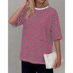 PRETTYGARDEN Women Short Sleeve Crewneck Ribbed Knit Oversized Tshirts 2026 Striped Summer Tops Basic Tee Casual Outfits