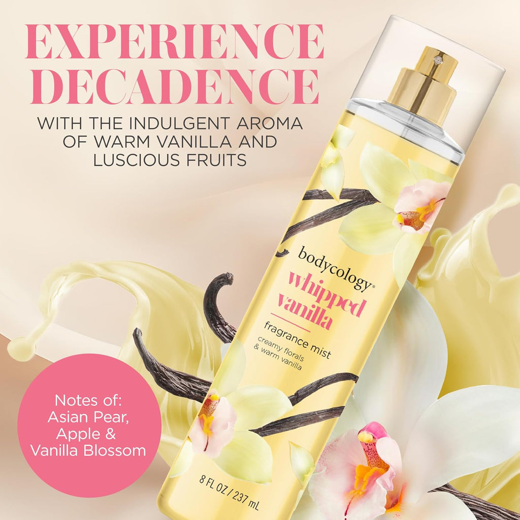 Bodycology Long-Lasting Fragrance Body Mist, Whipped Vanilla, 8 fl oz (Pack of 2)