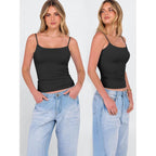 Women's Double Lined Square Neck Tank Top Black