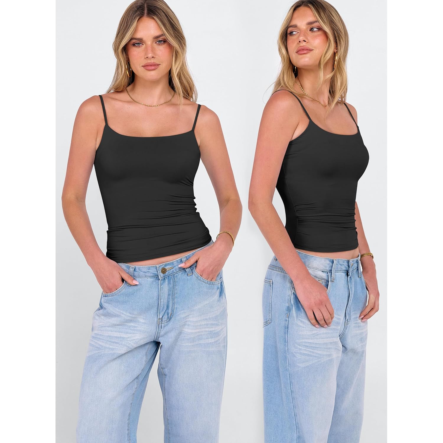 Women's Double Lined Square Neck Tank Top Black