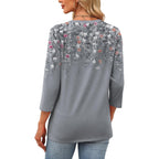 OFEEFAN 3/4 Length Sleeve Womens Tops Dressy Casual Blouses Crew Neck T Shirt Fashion Clothing Loose Fit