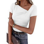 Women's Asymmetrical Ribbed T-Shirt Light Blue Butterfly
