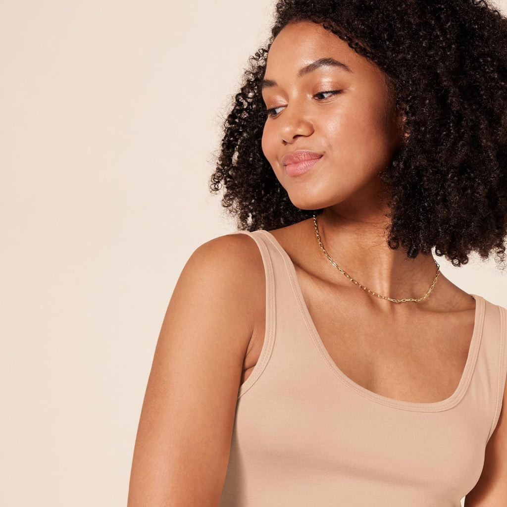 Women's Ribbed Scoop Neck Tank Top Sand