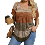 Women's Button-Up V-Neck Tunic Top Multicolor Block