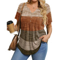Women's Button-Up Pleated V-Neck Tunic Top Multicolor Block