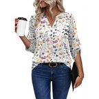 Women's Button Detail V-Neck Tunic Top White Floral