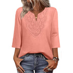 Women's Boho Lace V-Neck Tunic Top Coral