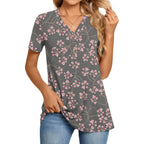 Women's Button-Up Henley Tunic Top Black Gypsophila Floral