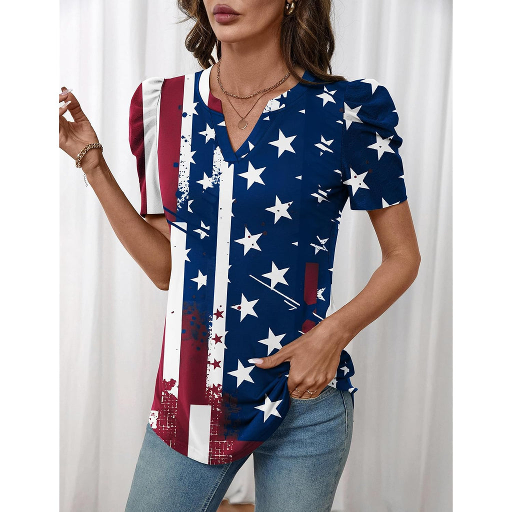 LOMON Spring Summer Tops for Women 2026 V Neck Puff Short Sleeve Tops Fashion Trendy Work Blouses Dressy Casual S-XXL