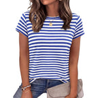 BTFBM Tops for Women Trendy Summer 2026 Crew Neck Short Sleeve T Shirts Striped Casual Vacation Blouse Basic Tee