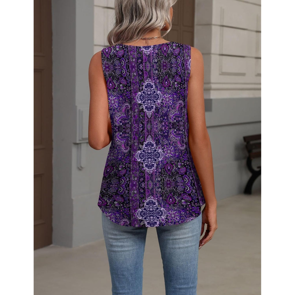 Zeagoo Womens Tank Tops Summer Sleeveless Loose Fit Tops V Neck Pleated Shirts Basic Tees Dressy Casual Trendy Clothes