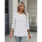 Women's Crew Neck Business Tunic Top Polka Dots