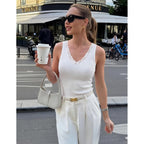 Women's Lace Trim V-Neck Tank Top White