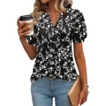 Women's Puff Sleeve Henley Tunic Top Black/White Flower