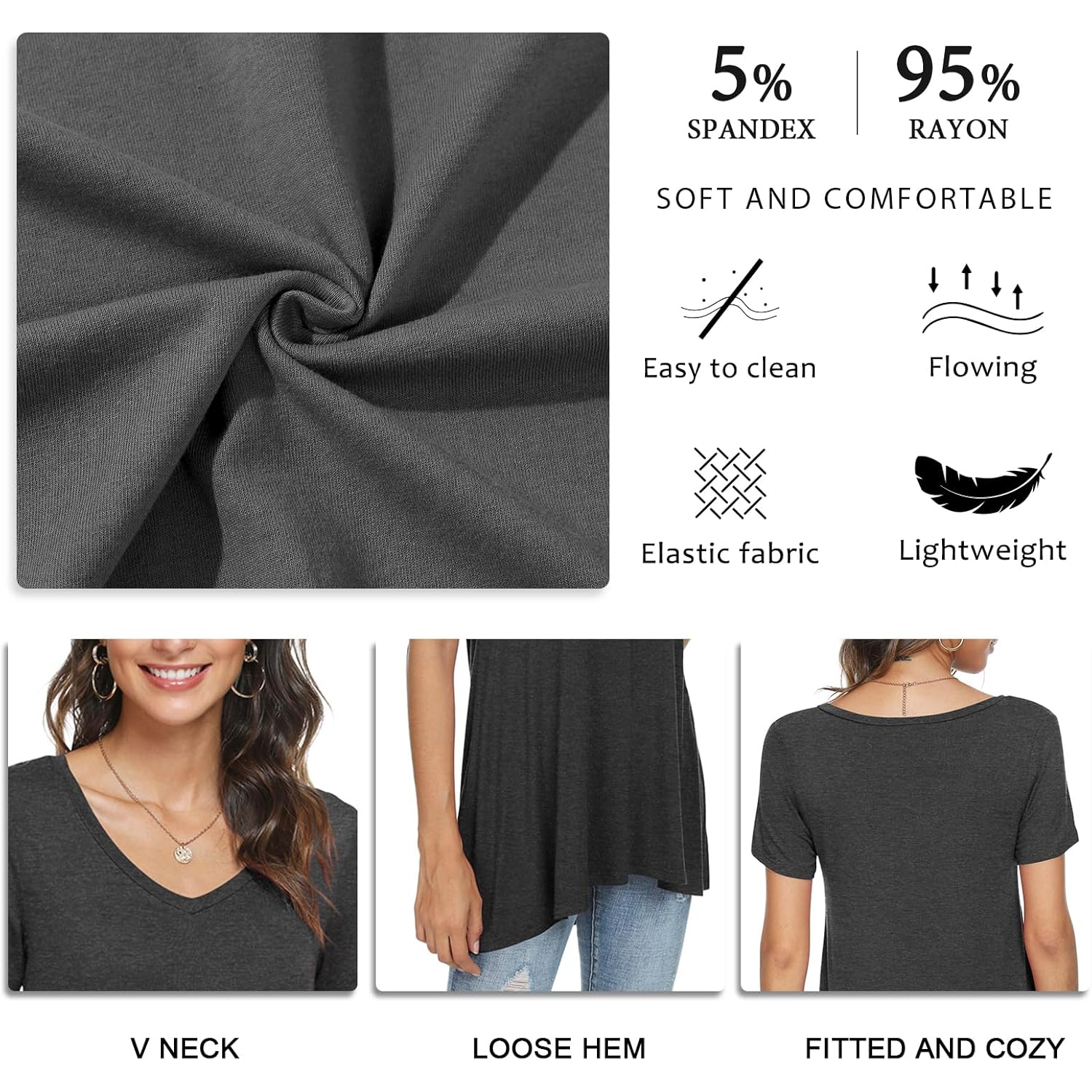 Women's Longline Leggings Fit Tunic Top Short Dark Grey