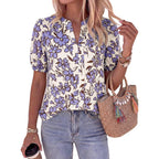 Women's Floral Satin Tunic Top White/Blue Floral