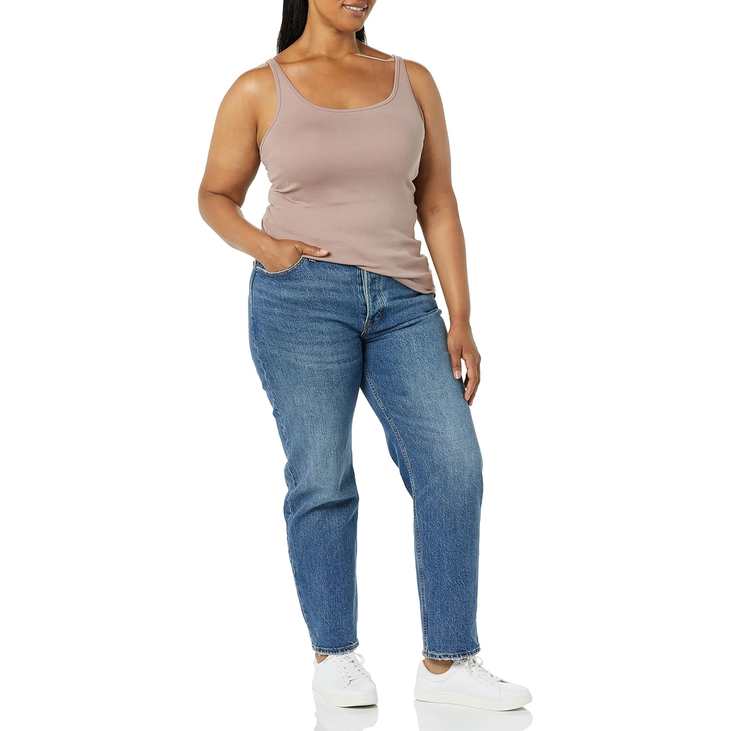 Women's Slim-Fit Thin Strap Tank Top Dark Taupe
