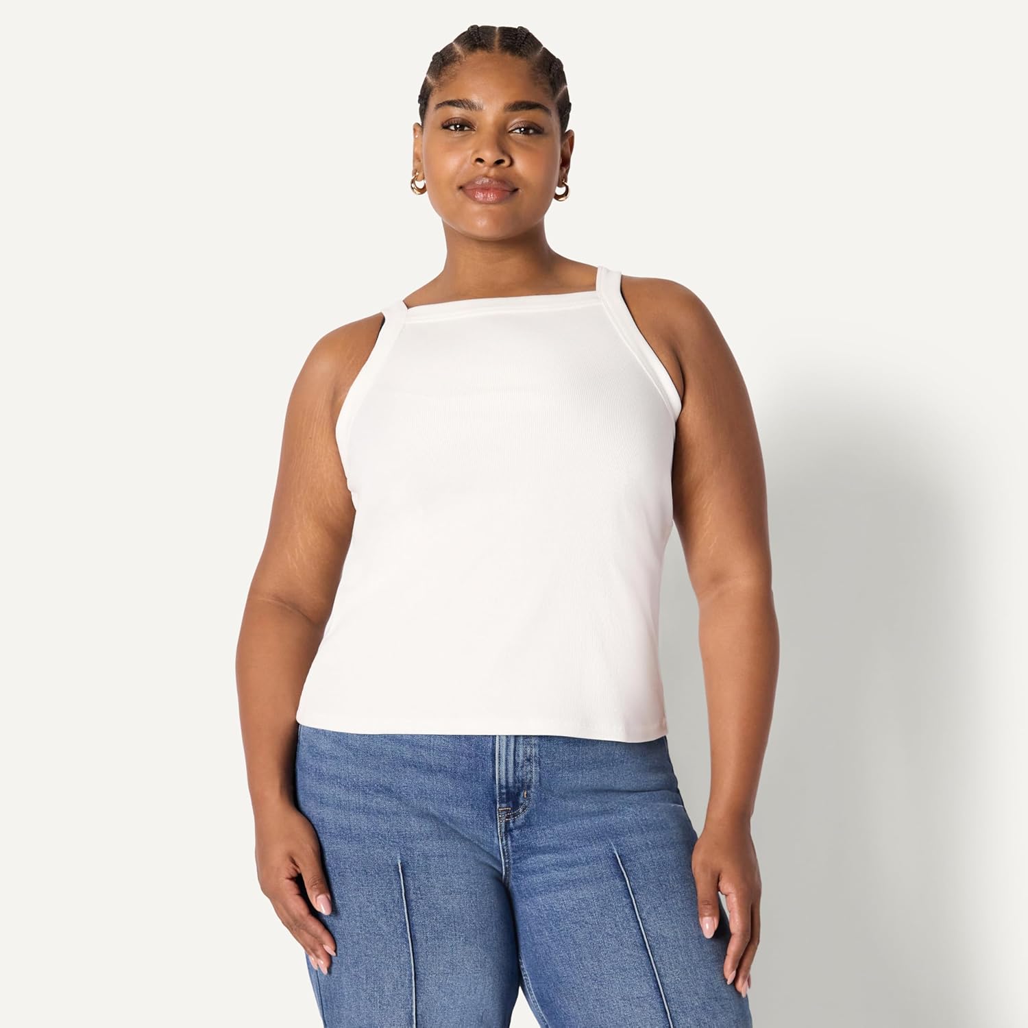 Women's High Neck Ribbed Tank Top White