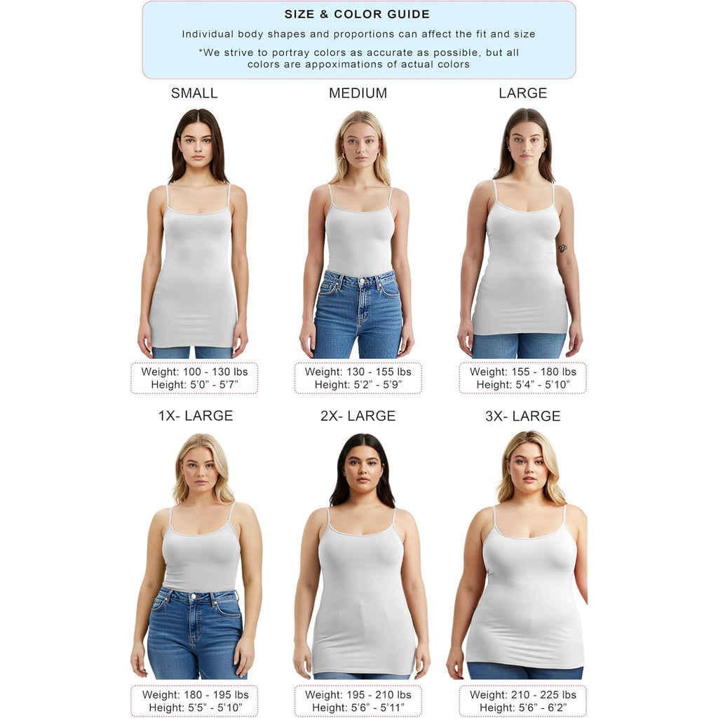 Emmalise Women's Basic Casual Long Camisole Adjustable Strap Cami Layering Top