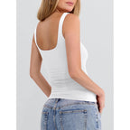 Women's Double Lined Square Neck Tank Top White