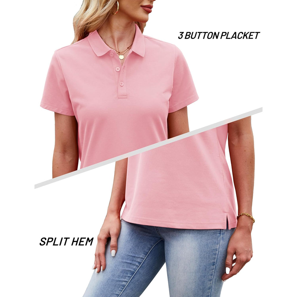 Women's 3-Button Cotton Polo Shirt Light Pink