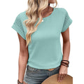 Dokotoo Womens Summer Tops 2026 Waffle Knit Lace Hollow Out Short Sleeve T-Shirts Crewneck Casual Loose Basic Tee Blouses