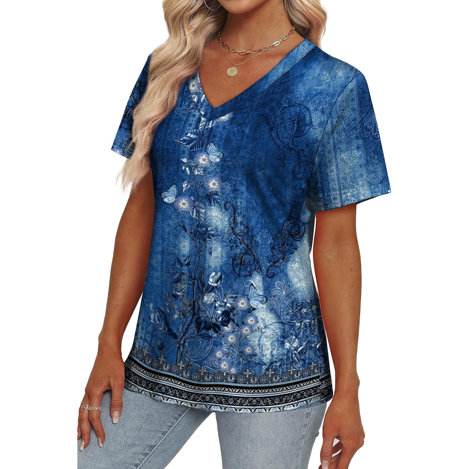 Alaroo Womens Summer Tops 2026 V Neck Short Sleeve Shirts Trendy Dressy Casual Vacation Outfits Printed