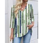 Women's V-Neck Flowy Tunic Top Green/White Plaid