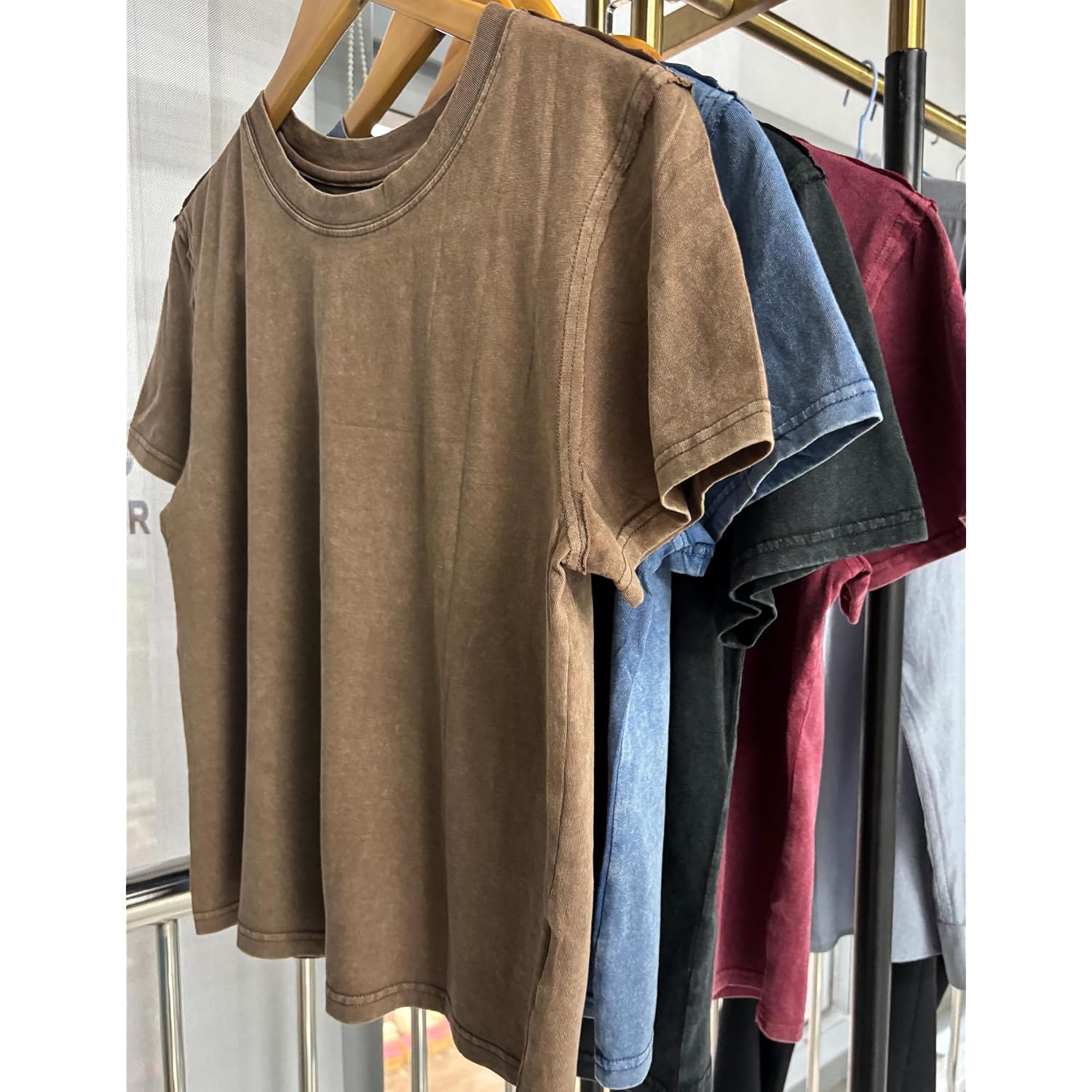 Vintage T Shirts for Women Casual Washed Cropped Tops Short Sleeve Cotton Tshirts Summer Basic Tees Trendy