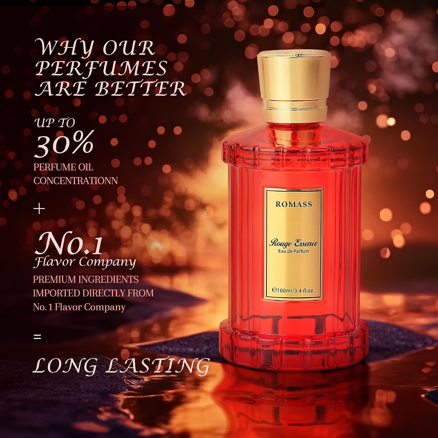 Rouge Essence Luxe Eau De Perfume - 8+ Hours Long-Lasting Fragrance with Vibrant Saffron, Warm Amber, Woody Accords & Creamy Almond Notes100ml