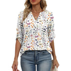 Women's Button Detail V-Neck Tunic Top White Floral