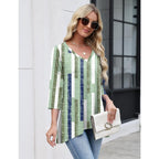 Women's V-Neck Flowy Tunic Top Green/White Plaid
