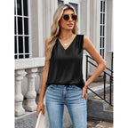 Zeagoo Women's Silk Satin Camisole Tank Tops V Neck Pleated Dressy Casual Sleeveless Blouses Summer Business Work Shirts