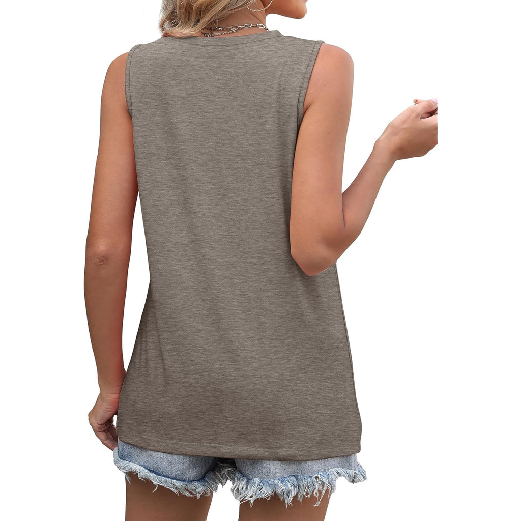 Women's Loose Fit Crewneck Tank Top Coffee Grey