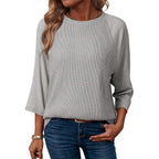 Dokotoo Womens Tops Spring Summer 3/4 Length Sleeve Fashion T Shirts for Women Crewneck Waffle Knit Casual Loose Tee Blouses