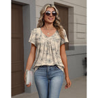 Women's Ruffle Sleeve V-Neck Tunic Top Beige Floral