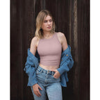 Women's Crew Neck Crop Tank Top Hide Pink/White
