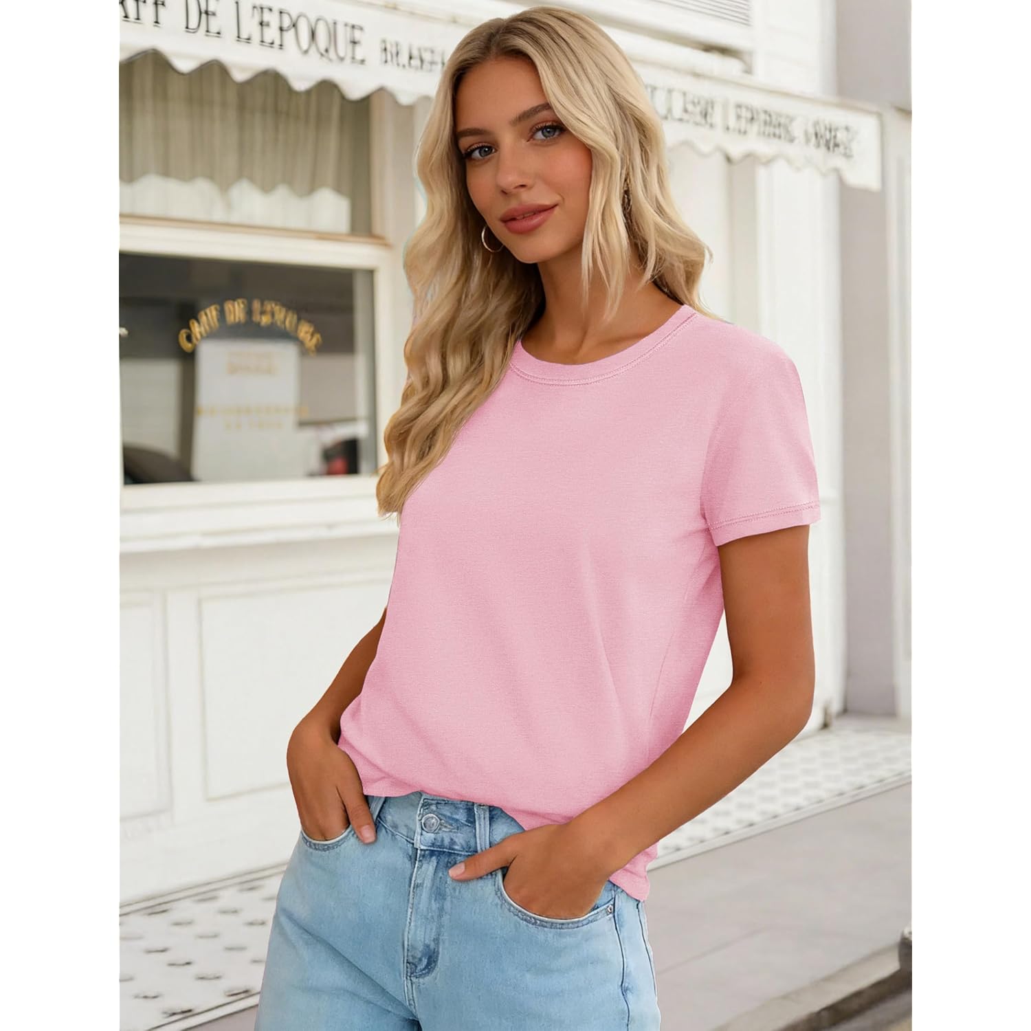 YUCOLEN T Shirts for Women Short Sleeve Crewneck Cotton Tops Summer UPF 50+ Casual Breathable Basic Tee Tshirt