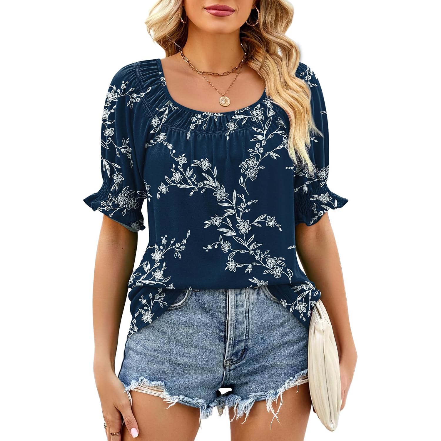 WIHOLL Womens Short Sleeve Square Neck Summer Tops Dressy Casual Blouses Trendy Clothes 2026