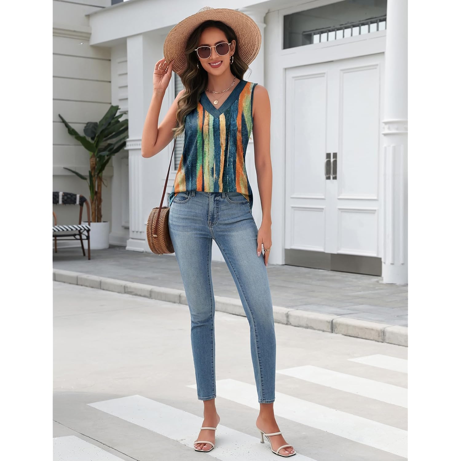 Women's Loose Fit V-Neck Tank Top Multicolor