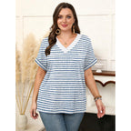 WIHOLL Womens Oversized V Neck Tshirts Plus Size Summer Tops 2026 Short Rolled Sleeve Shirts Dressy Casual Blouses S-4XL