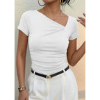 Women's Asymmetrical Ribbed T-Shirt Light Blue Butterfly
